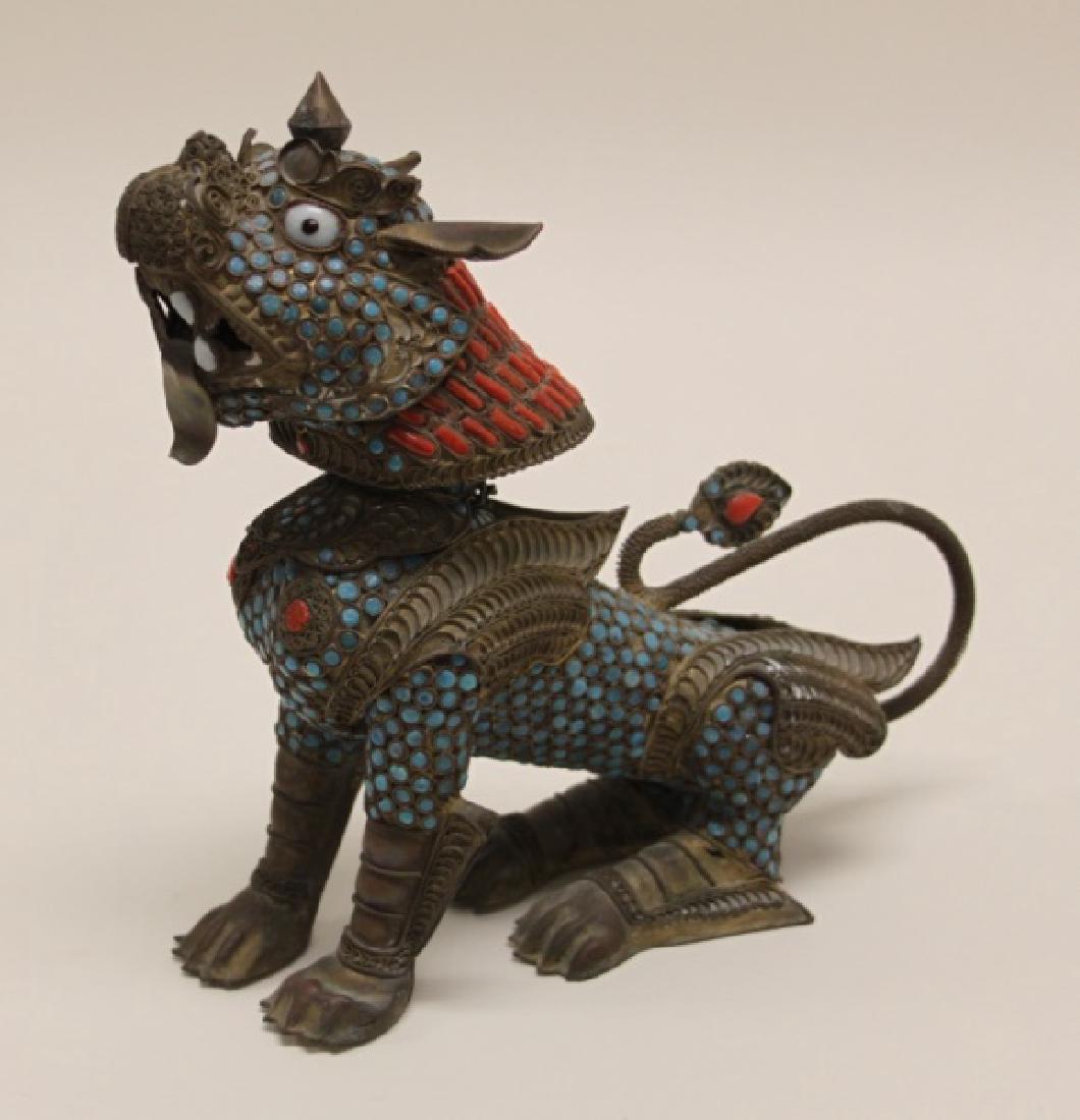 Chinese Bronze, Coral & Turquoise Lion Vessel (1 of 10)