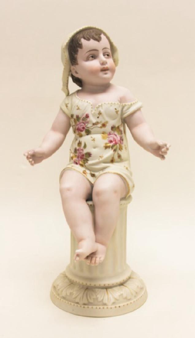 19thC Rudolstadt German Bisque Baby on Pedestal (1 of 8)