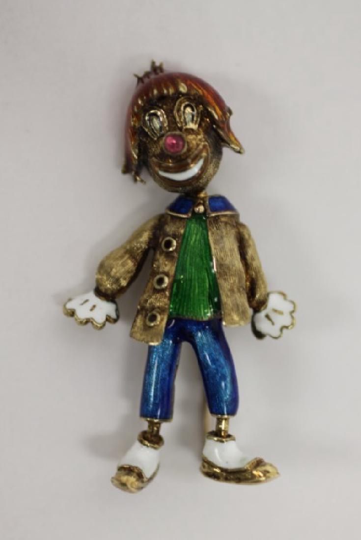 Martine 14k Gold w Enamel & Ruby Clown Brooch (1 of 5)