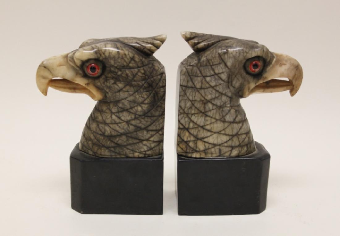 Pair Art Deco Alabaster Eagle Book Ends Glass Eyes (1 of 8)