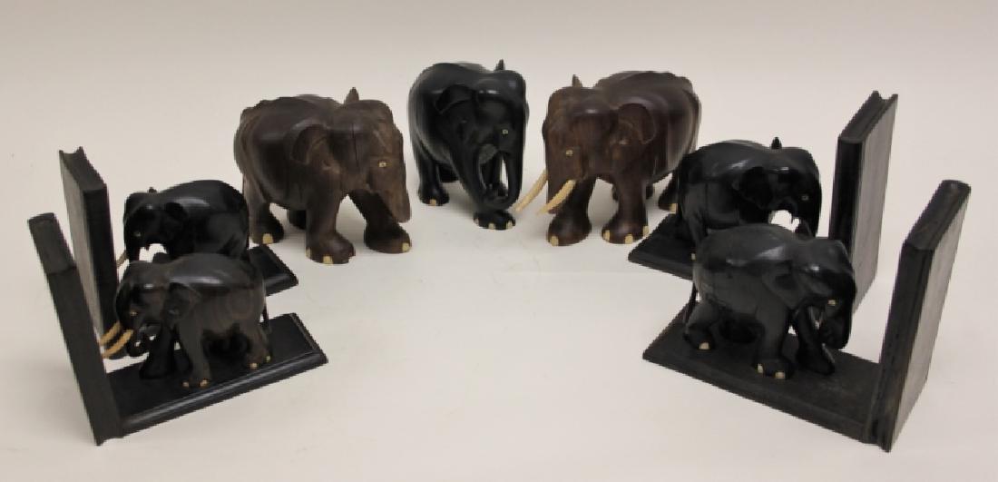 (7) Carved Wood Elephants Incl. 2 Pr Bookends (1 of 7)