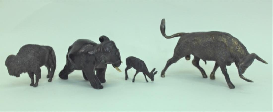 (4) Bronze Metal Animals: Bison Deer Elephant Bull (1 of 6)