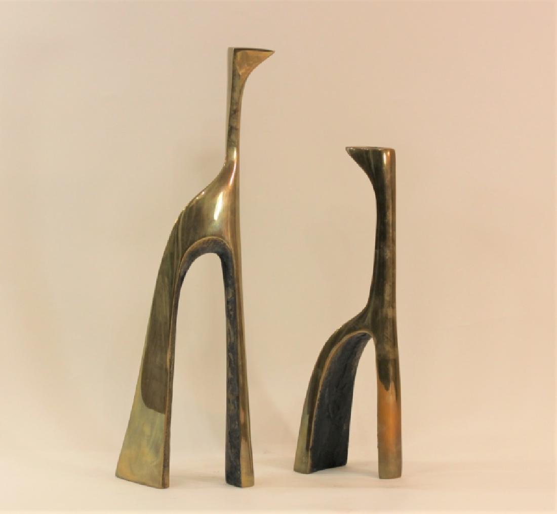 Pair Large Cubist Dali Brass Candle Holders (1 of 9)