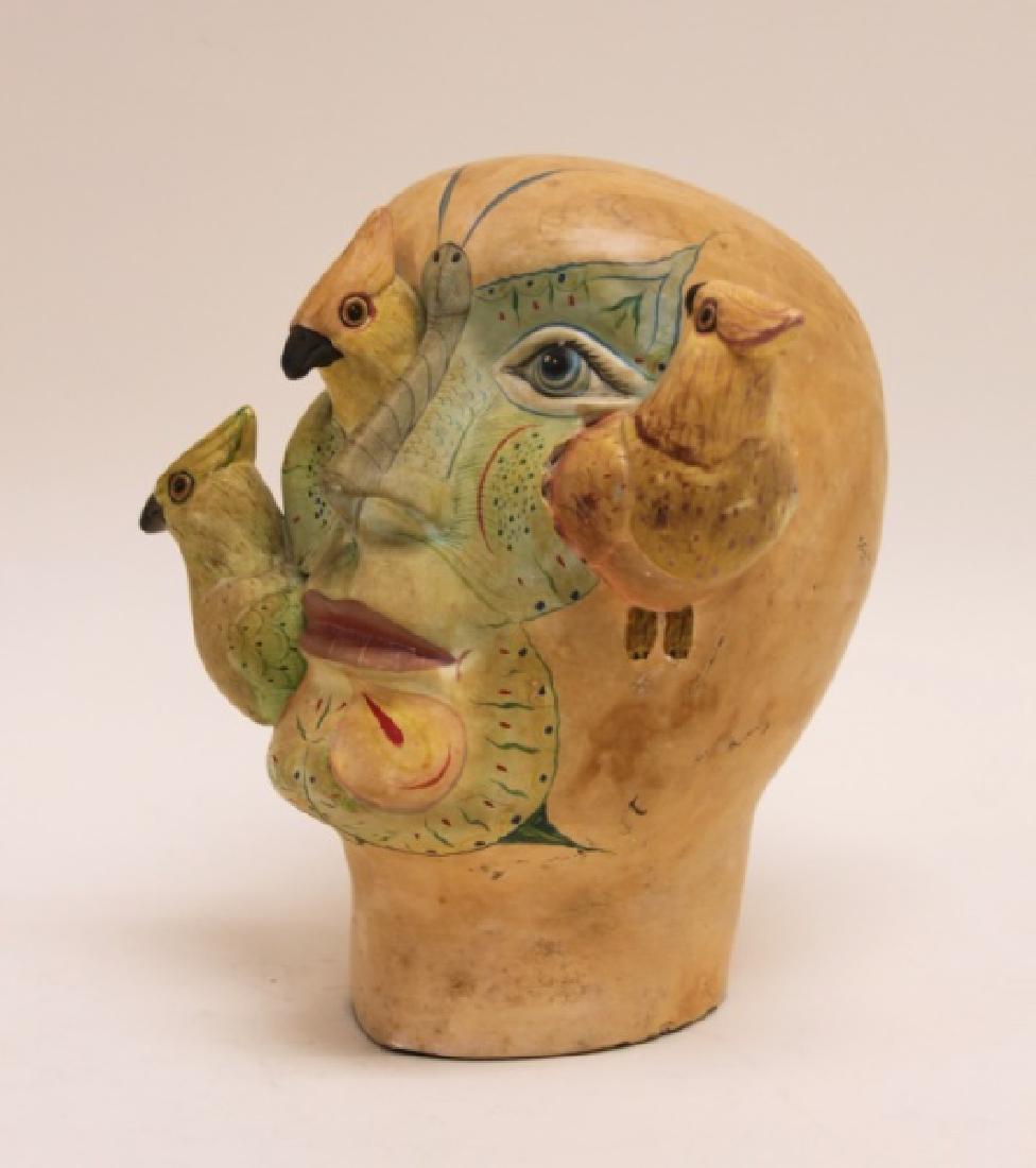 Bustamante Painted Mexican Pottery Head w Birds (1 of 10)
