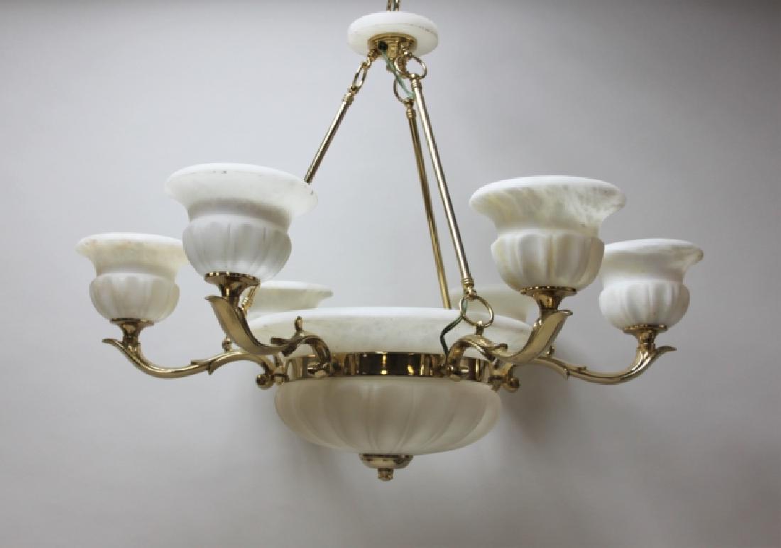 Art Deco Alabaster & Brass 5 Light Chandelier (1 of 7)
