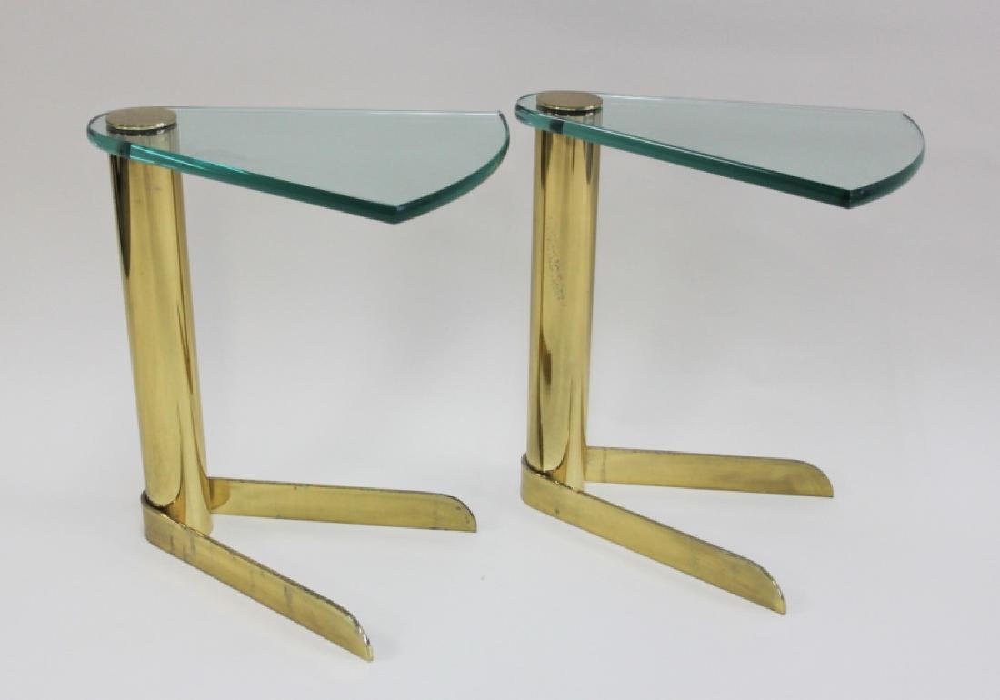 Pr 70's Pace Wedge Glass & Brass Occasional Tables (1 of 10)
