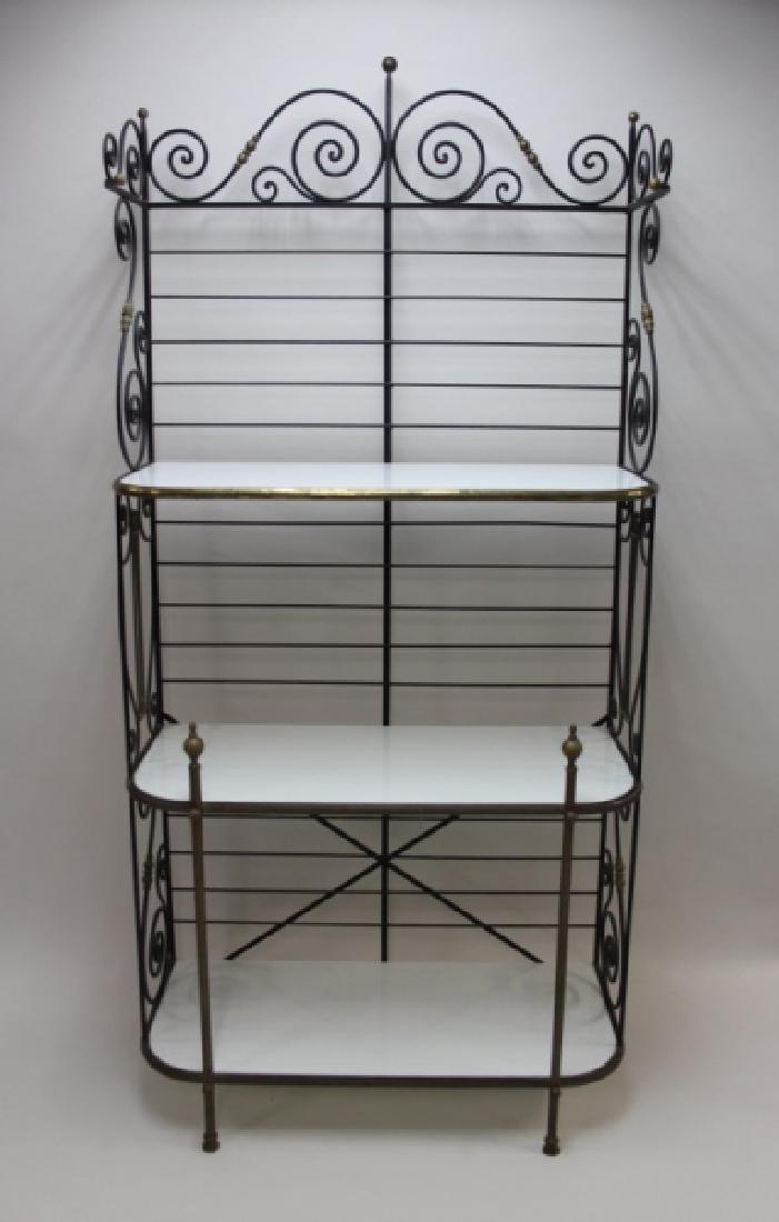 Iron & Brass Bakers Rack w White Glass Shelves (1 of 8)
