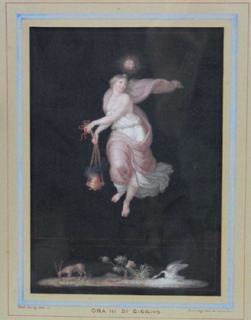 Michelangelo Maestri 1779â€“1812, Italian Gouache #3: Michelangelo Maestri (Italian, 1779â€“1812) Gouache painting on paper. Nude Neoclassical female showing hour 3 of the "Personifications of eleven hours of the day and night". "Les allegorier des