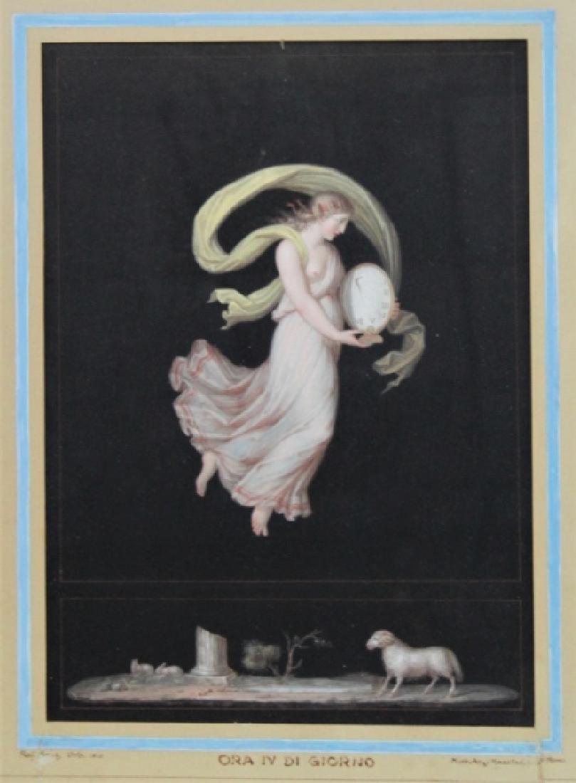 Michelangelo Maestri 1779â€“1812, Italian Gouache #4: Michelangelo Maestri (Italian, 1779â€“1812) Gouache painting on paper. Nude Neoclassical female showing hour 4 of the "Personifications of eleven hours of the day and night". "Les allegorier des