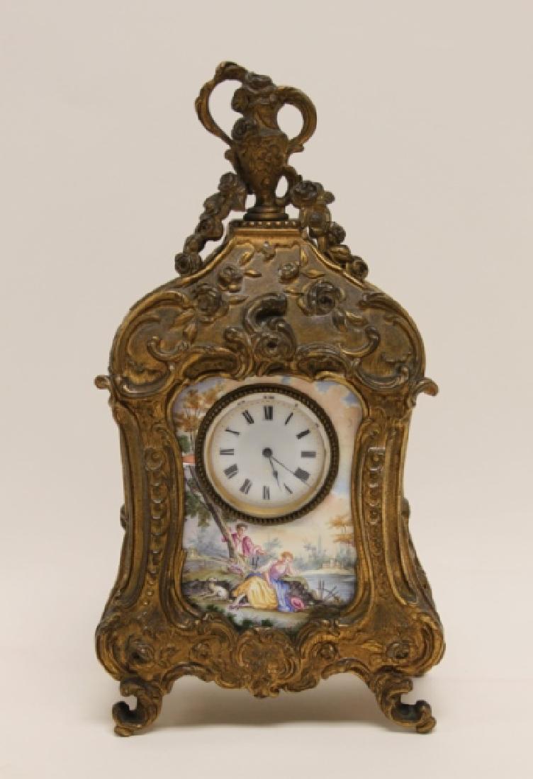 19C French Rococo Dore Bronze & Enamel Shelf Clock (1 of 9)