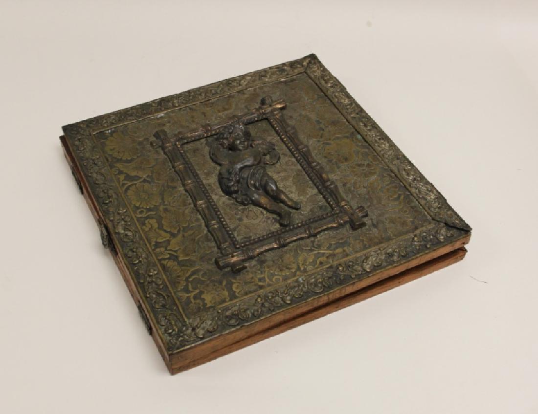 Brass Clad Oak Cherub Mounted 3 Panel Table Screen (1 of 8)