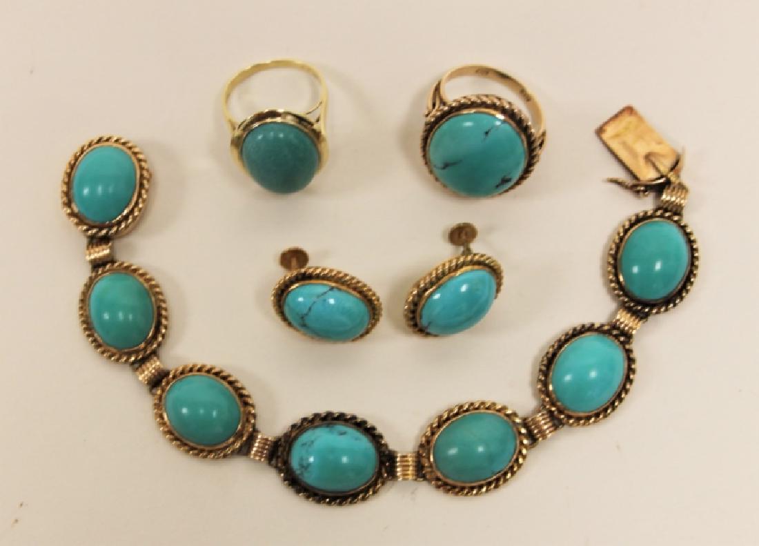 (5)pcs 14K & Turquoise Bracelet, Rings & Earrings (1 of 9)