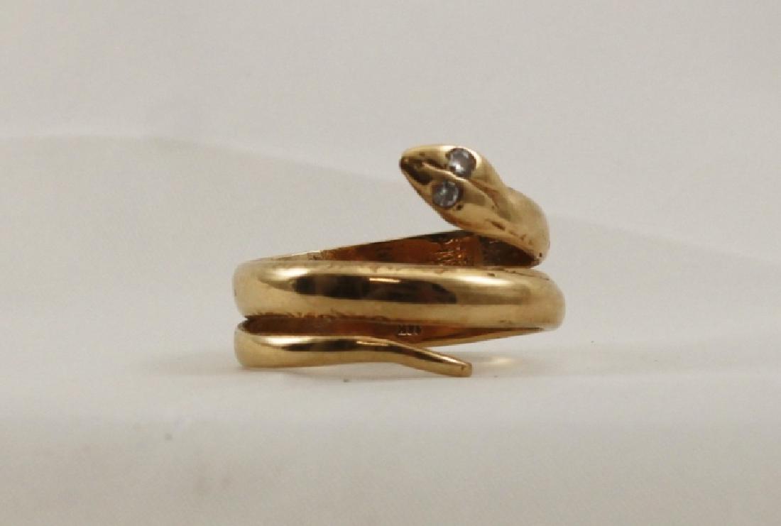 14k Yellow Gold Snake Ring w Diamond Eyes (1 of 6)