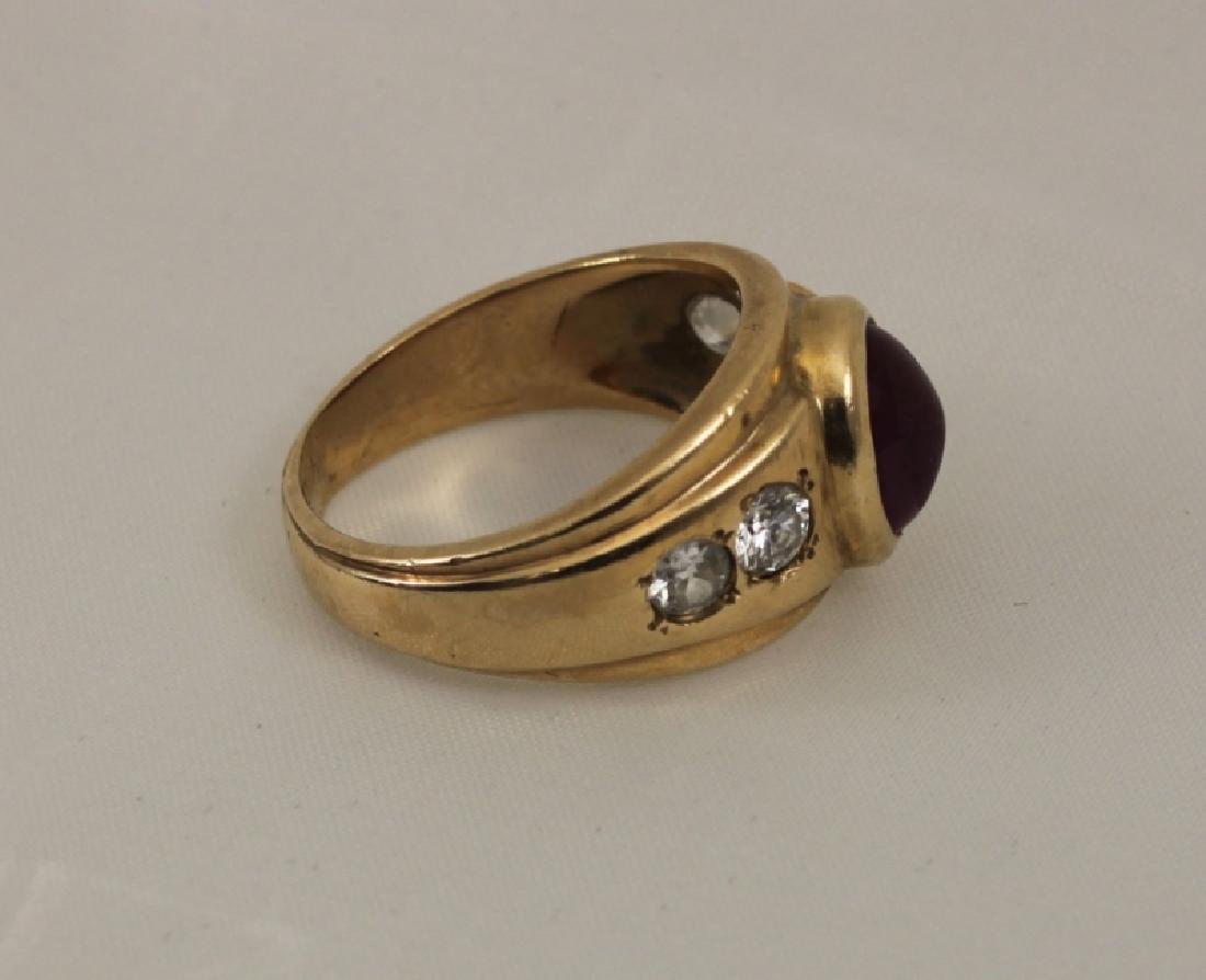 14k Men's Gold Ring w Cabochon Ruby & (4) Diamonds (1 of 5)