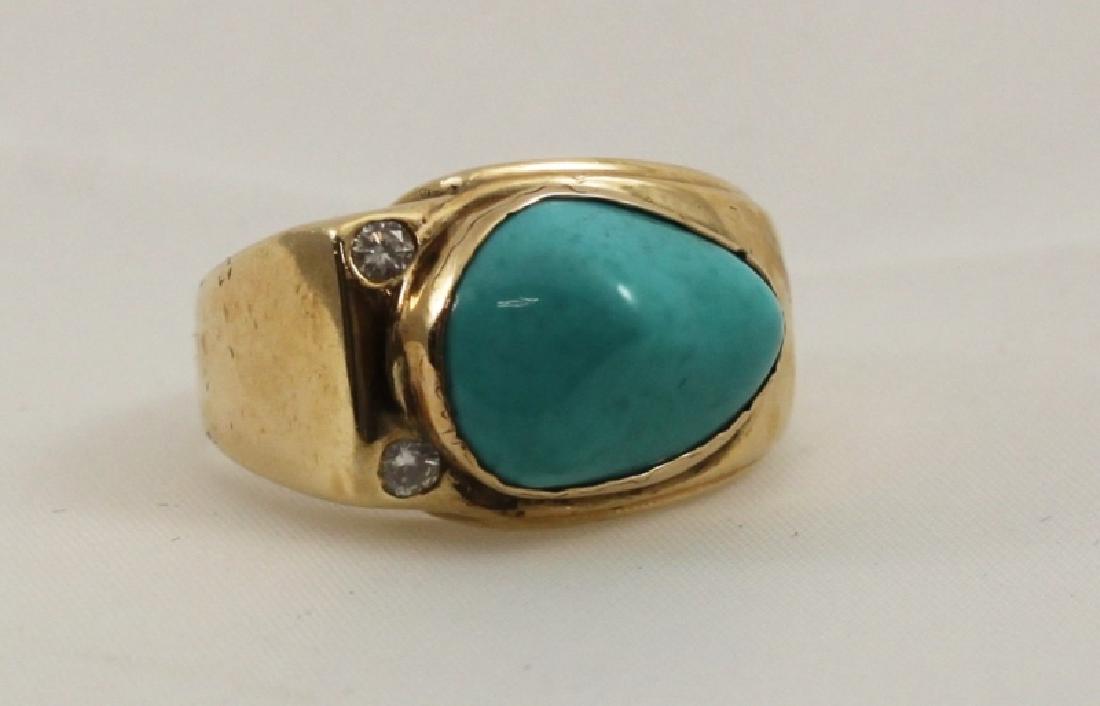 14k Men's Gold Ring w Turquoise & Diamonds