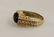 18k Mens Gold Brutalist Ring w Black Star Sapphire