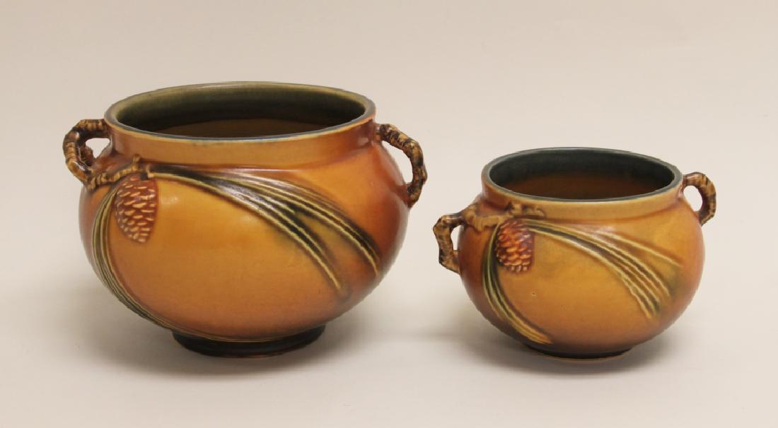 (2) Roseville Pine Cone Pattern 632-3 &632-4 Bowls (1 of 6)