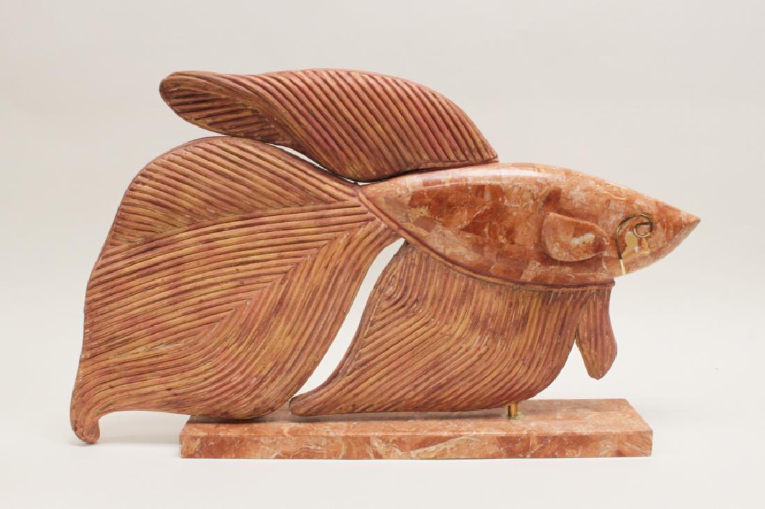 Large Maitland Smith Wood & Marble Siamese Fish (1 of 8)