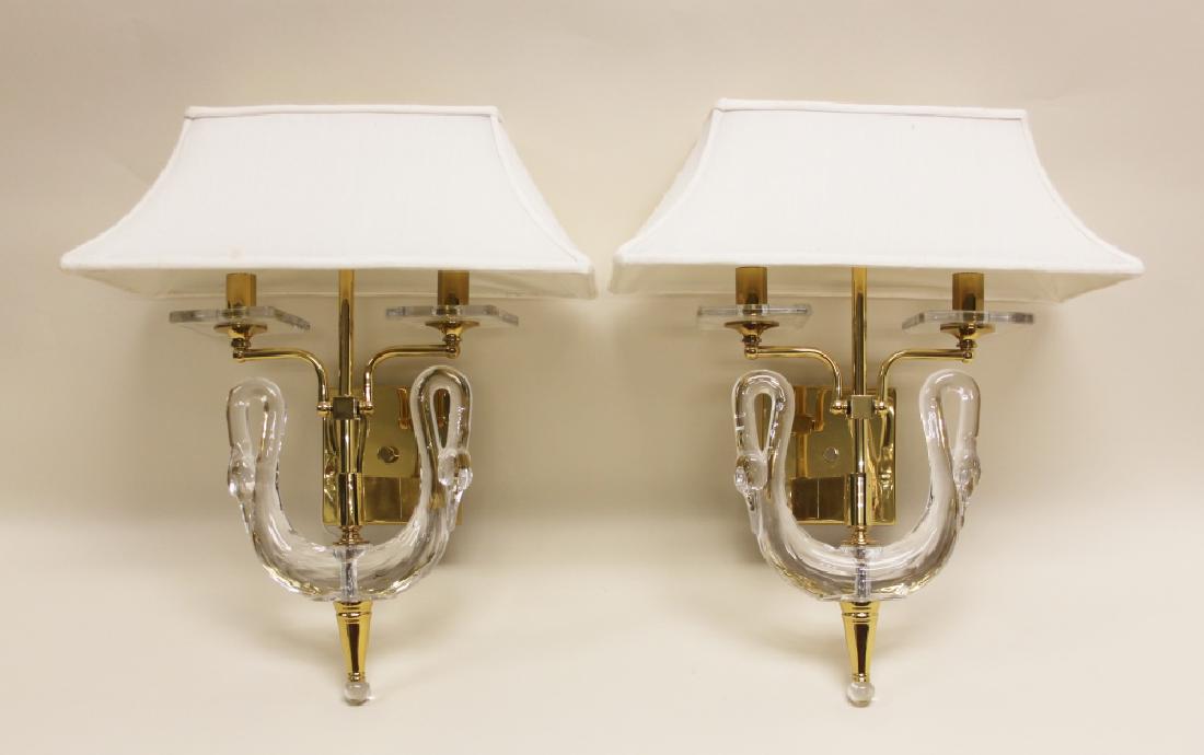 Pair Nulco Chapman Brass & Crystal Swan Sconces (1 of 10)