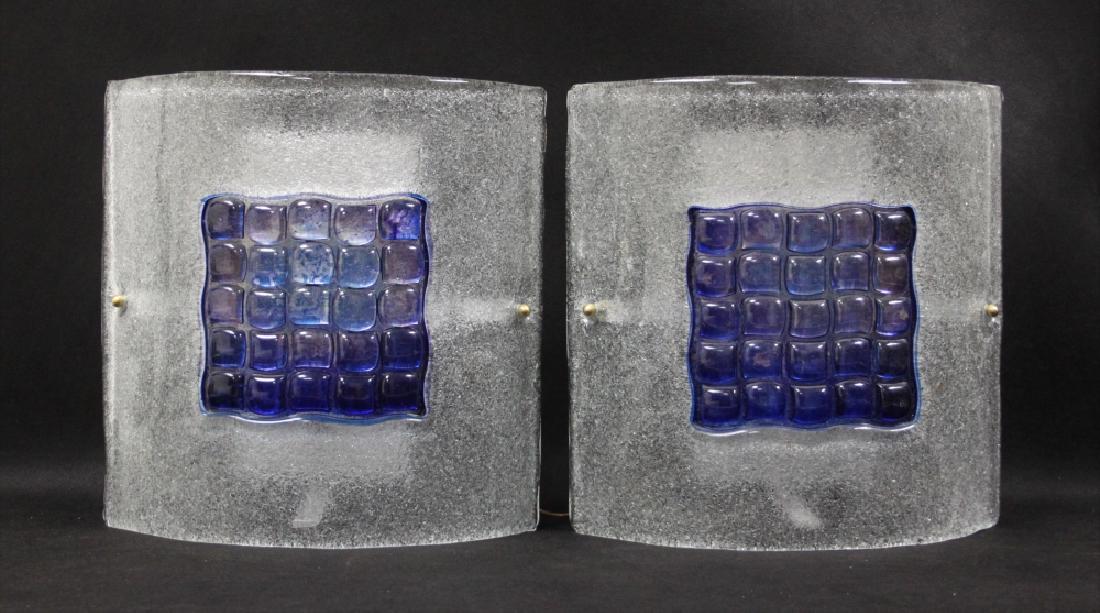 Pair Vintage Murano Glass Sconces w Blue Diffusers (1 of 9)