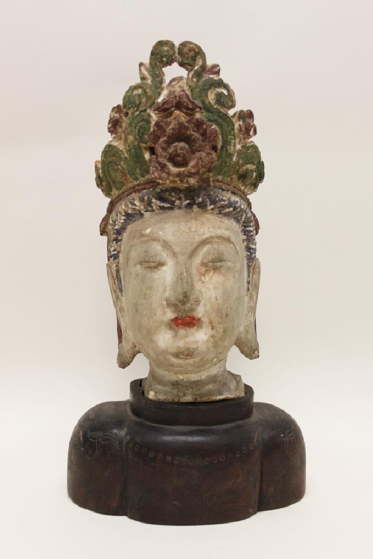 18/19C Chinese Polychrome Bust Guanyin (1 of 10)