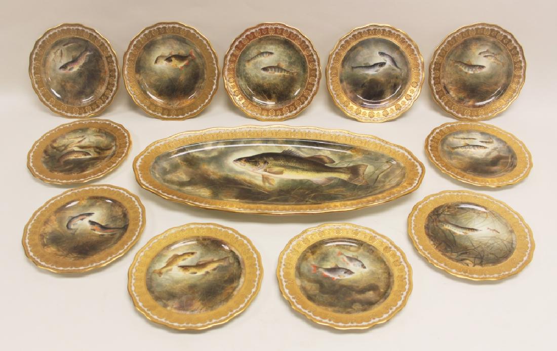 19c Tiffany & Co (12)pc Cauldon Porcelain Fish Set (1 of 12)