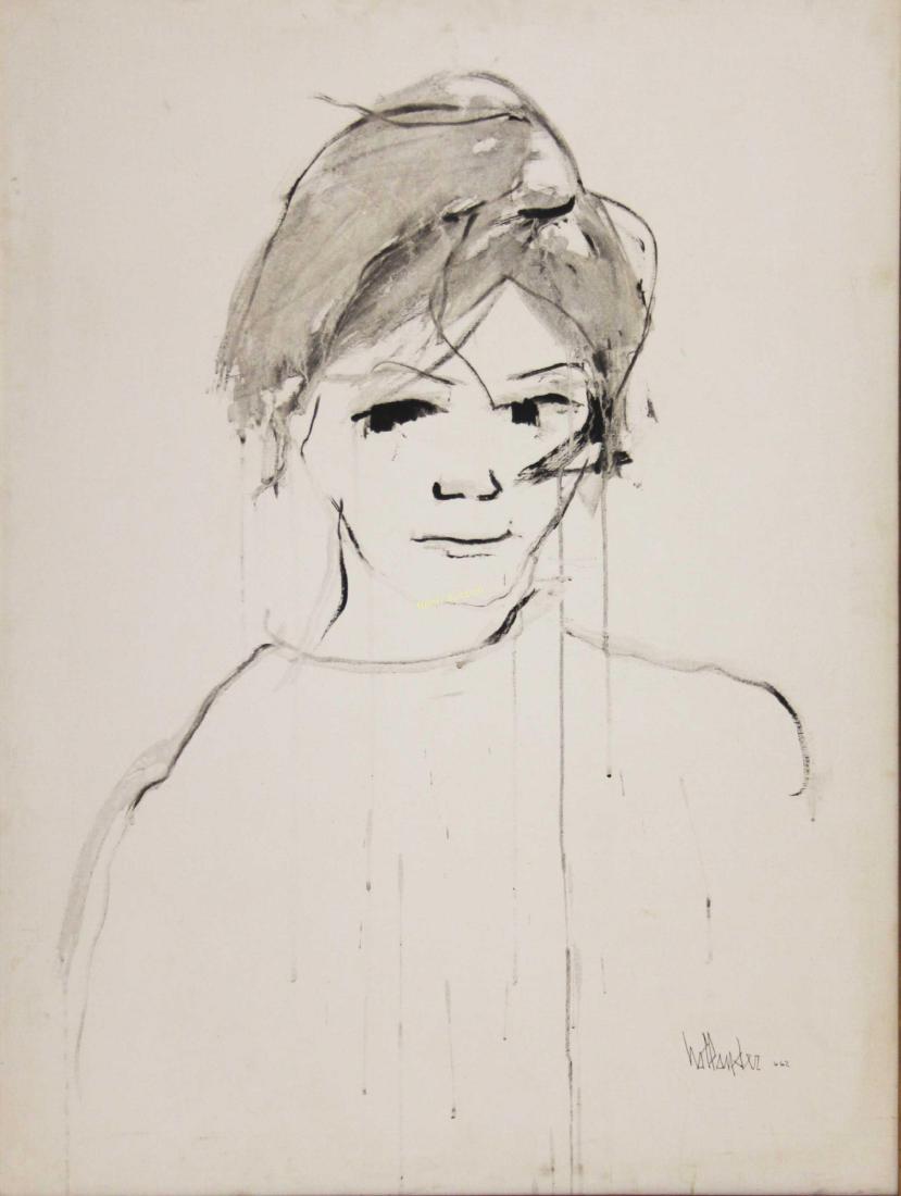 Gino Hollander 1924-2015 American Painting of Girl: Gino Hollander (American, 1924-2015) Pop art, Impressionist painting on canvas of a young woman. Signed "Hollander, 1962", lower right. Excellent condition. Measures 31" x 41".