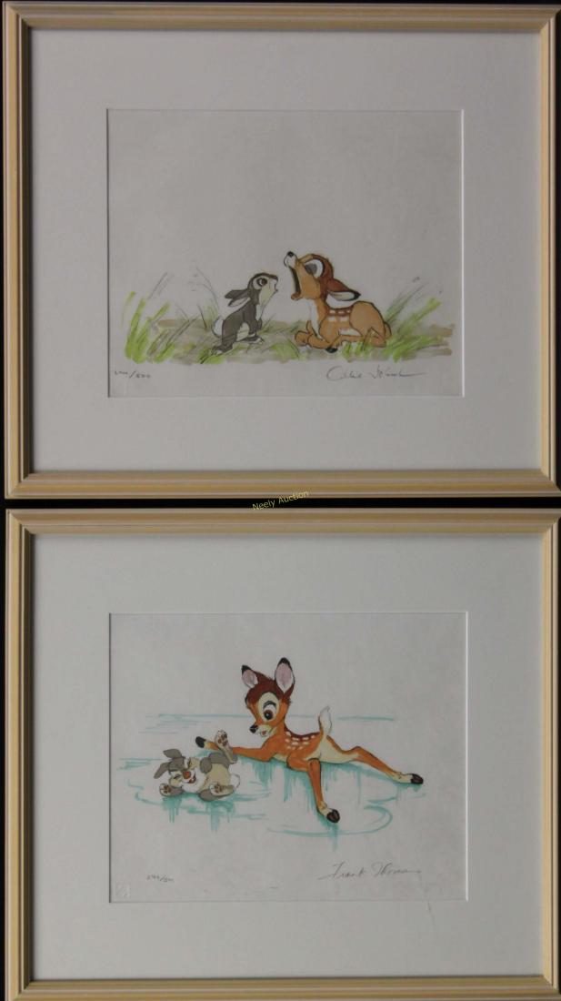 Frank Thomas & Ollie Johnson Disney Bambi Lithos: (2) Artist signed Disney Character sealed, limited edition lithographs, circa 1990 depicting Bambi and Thumper include: (1) Frank Thomas, illustrator / artist for Walt Disney (American, 1912 - 2004) L