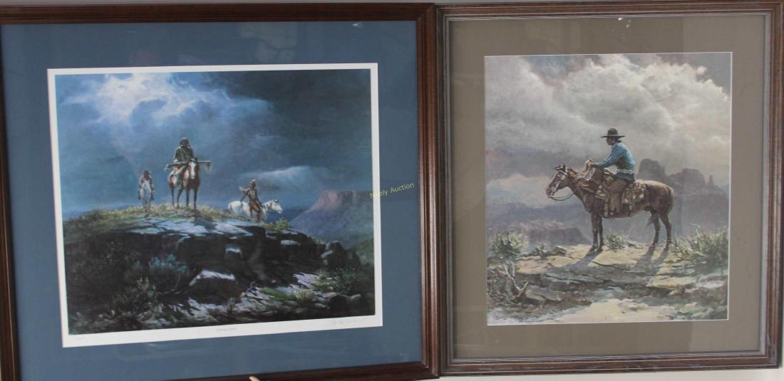 Olaf Weighorst 1899-1988 American Signed Lithos: (2) Olaf Weighorst (American,1899-1988) Lithographs depicting Native American Indians on horseback include: (1) "Scouting Party", pencil signed and numbered 10/1500 (excellent condition; art measures 