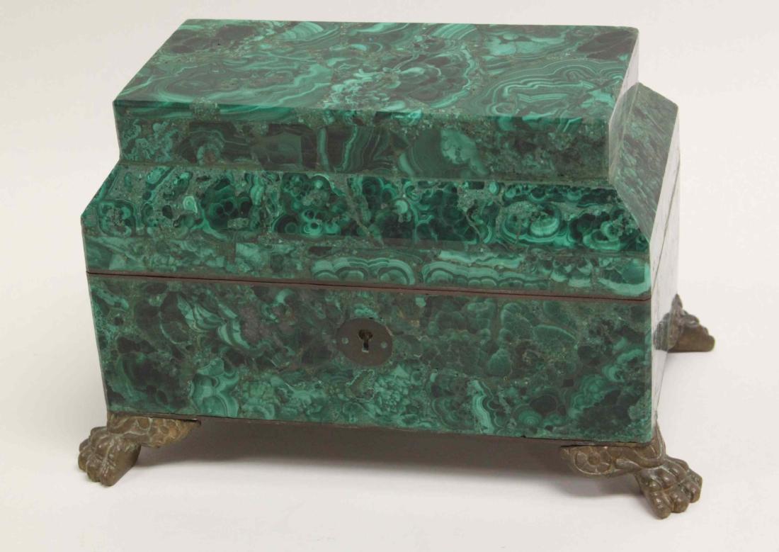 Malachite Casket Form Dresser Box w Claw Feet (1 of 8)