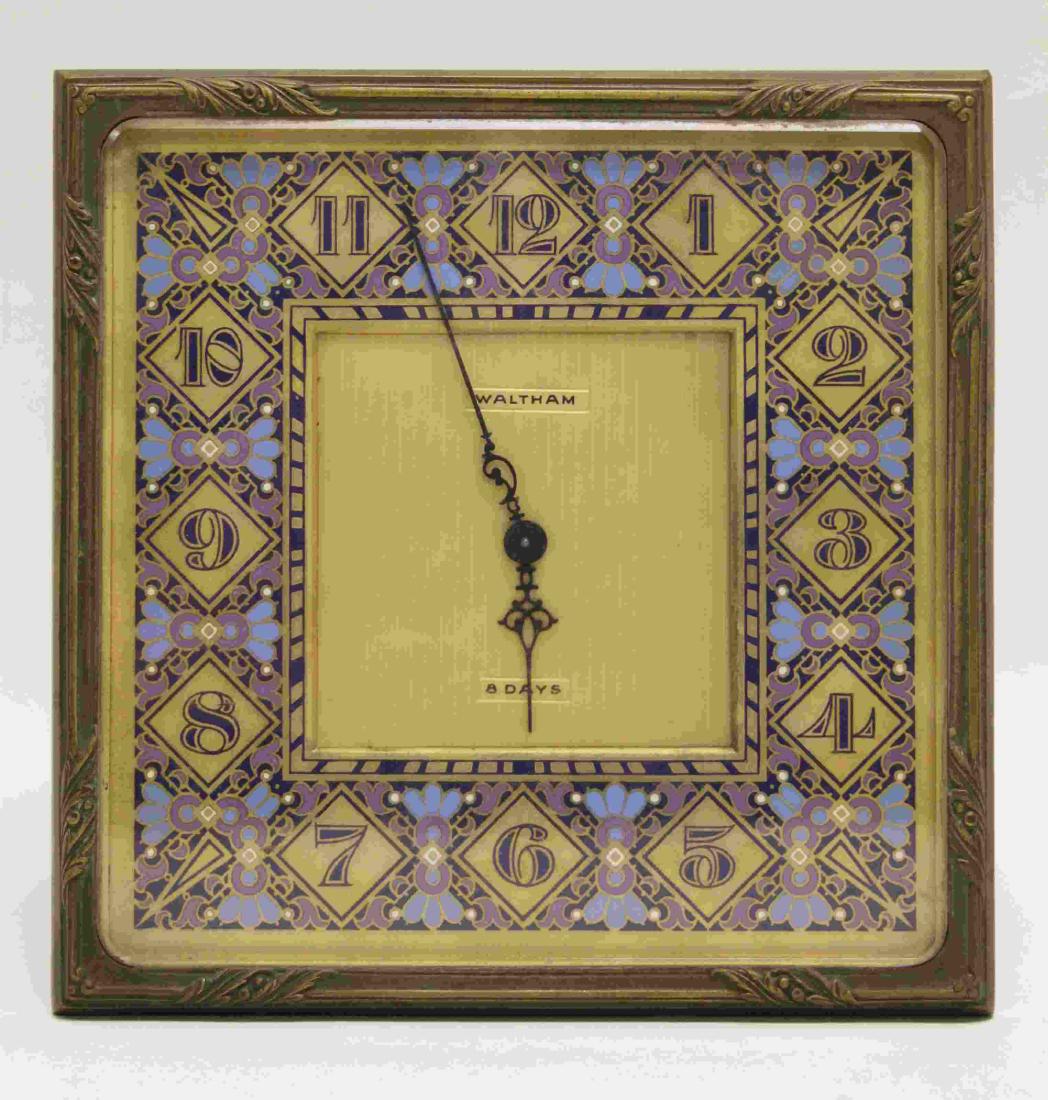 Waltham Art Deco Enamel & Bronze 8 Day Table Clock (1 of 6)