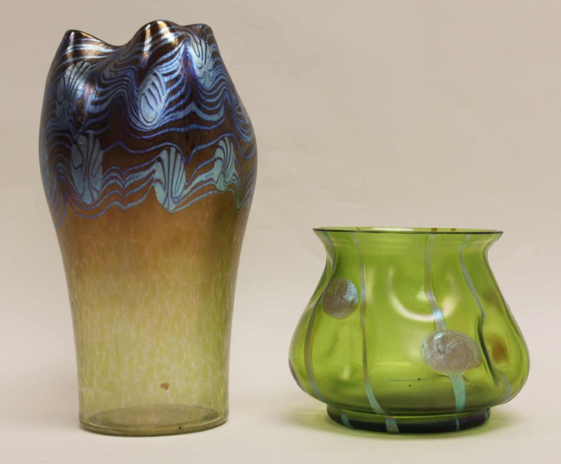 (2)pc Loetz Art Glass Favrile Feather Vase & Bowl (1 of 12)