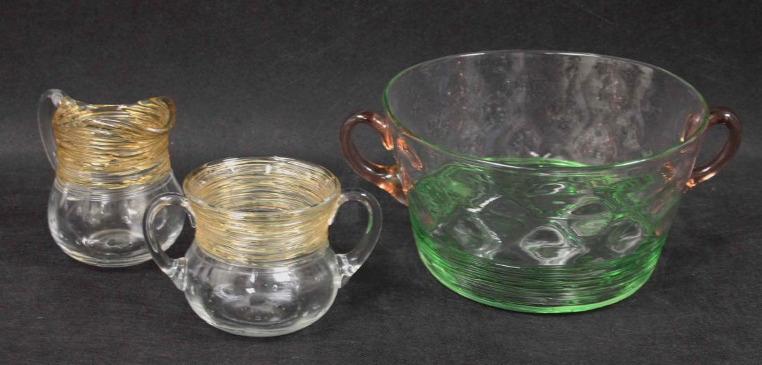 Steuben Threaded Glass Creamer Sugar w Ice Bucket (1 of 6)