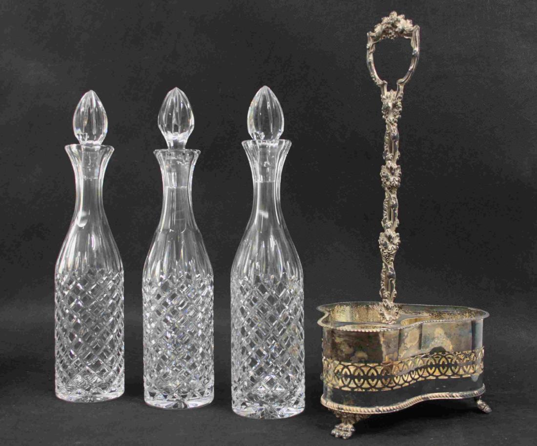 Silver Plated Liquor Caddy (3) Waterford Decanters (1 of 5)