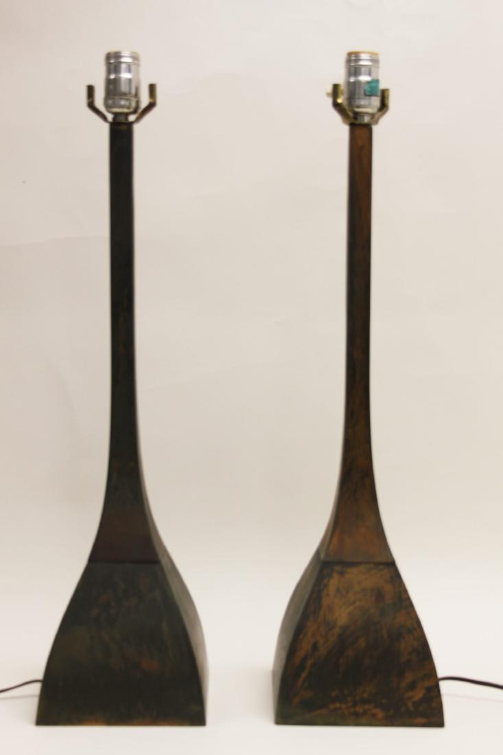 Pair Laurel Lamps w Brutalist Washed Copper Finish (1 of 5)