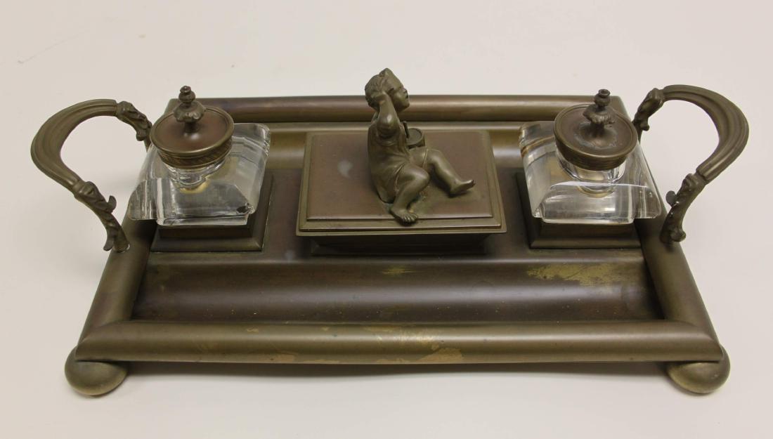 19c Bronze Attorney's Inkwell Child Tantrum w Drum (1 of 8)