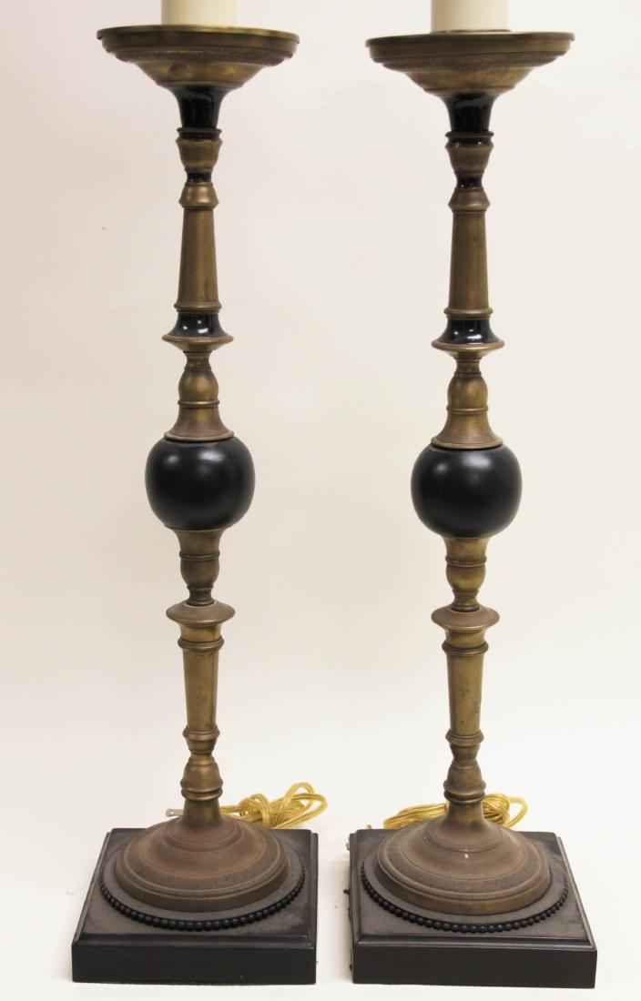 Pair Antique Brass Pricket Candle Holders Lamps (1 of 4)