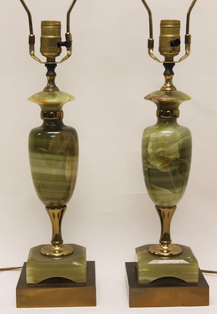 Pair Art Deco Green Onyx & Brass Table Lamps (1 of 5)