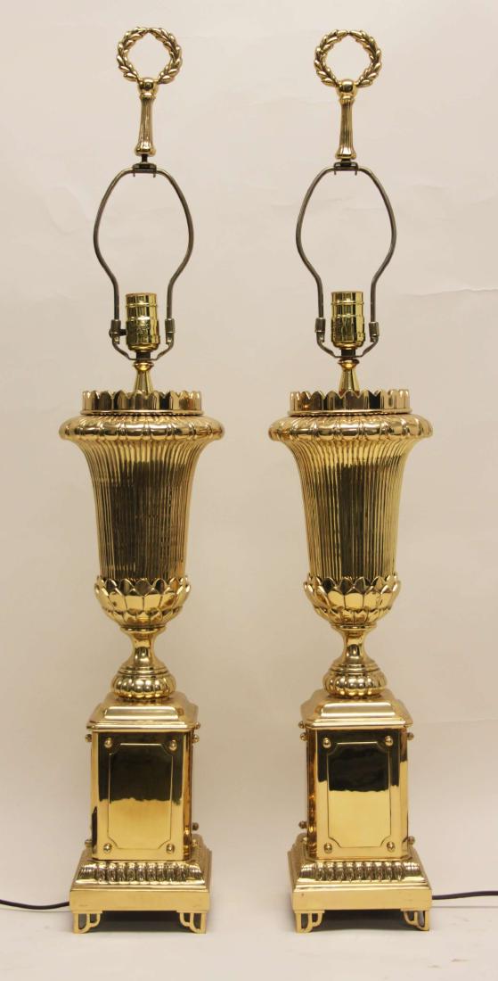 Pair Large Regency Polished Brass Urn Form Lamps (1 of 6)