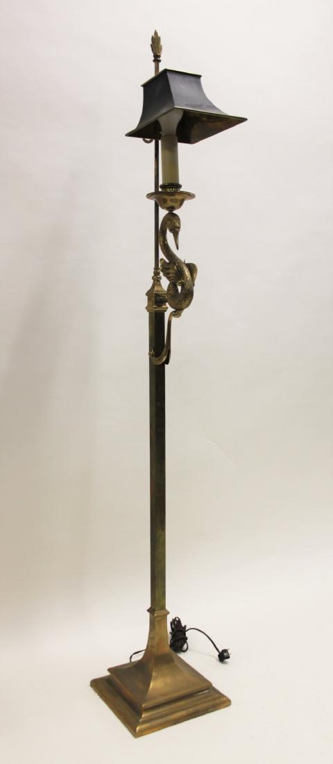 French Empire Brass Reading Lamp w Swan Tole Shade (1 of 7)