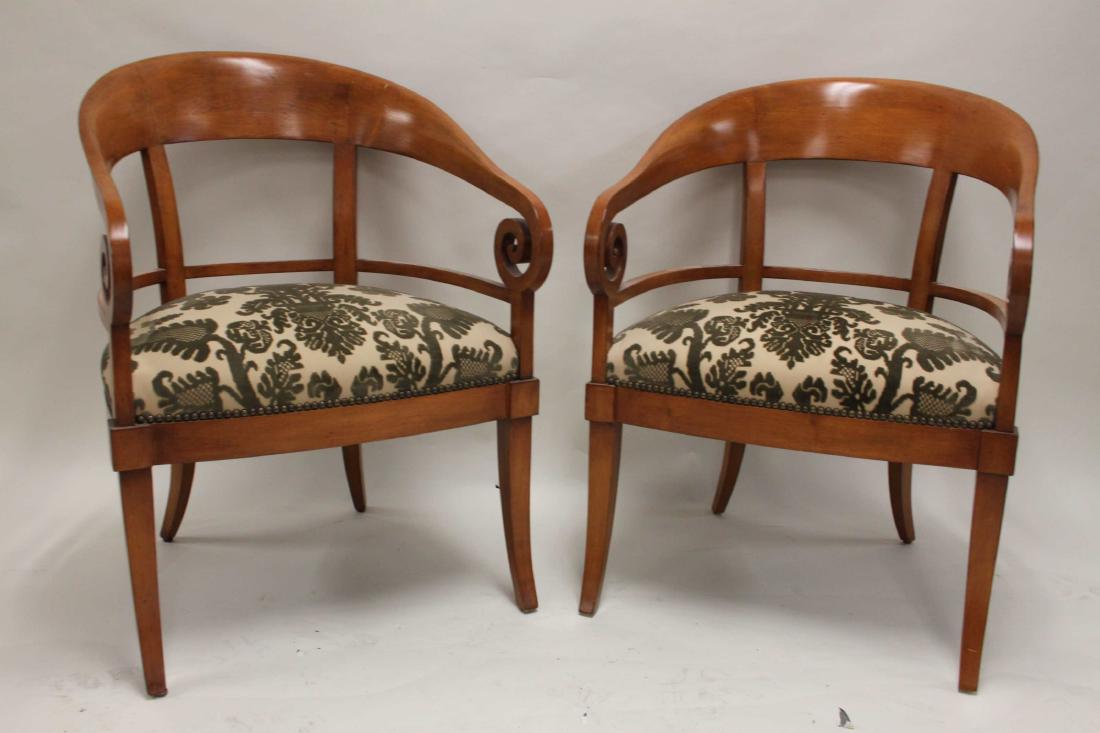Pair Hollywood Regency Scrolled Arm Club Chairs (1 of 7)