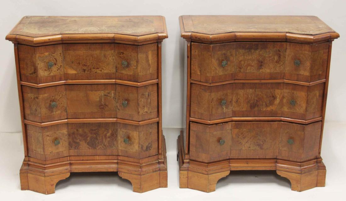 Pair Continental Burl Wood 3 Drawer Night Stands (1 of 4)