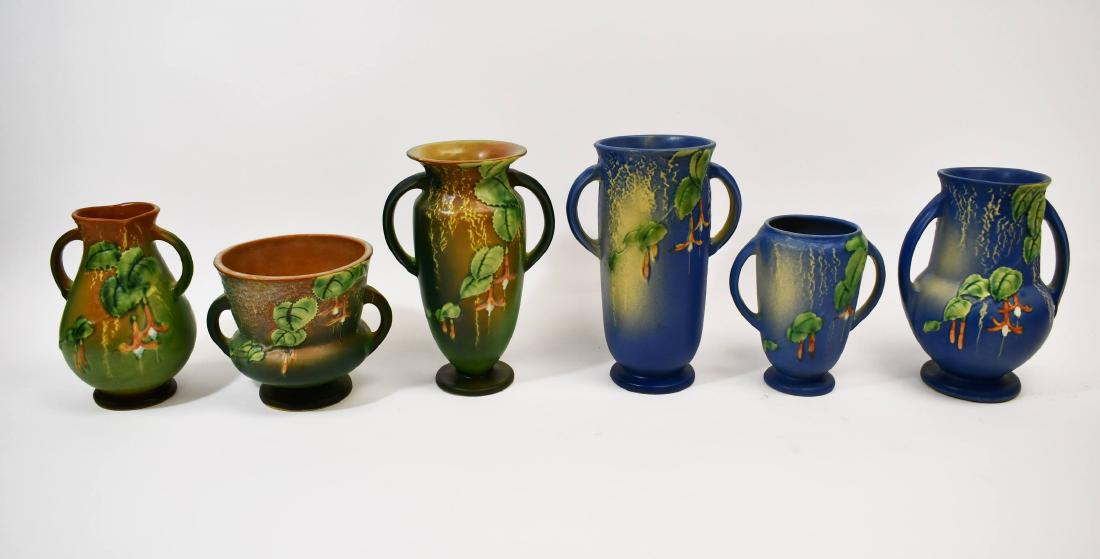 6 Roseville Pottery Green & Blue Fuchsia Vases (1 of 7)