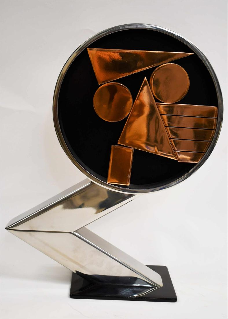 Vintage Modern Chrome & Bronze Geometric Sculpture (1 of 6)