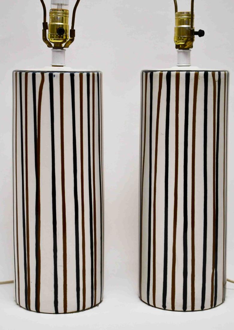 Pair Striped MCM Italian Pottery Lamps (1 of 4)