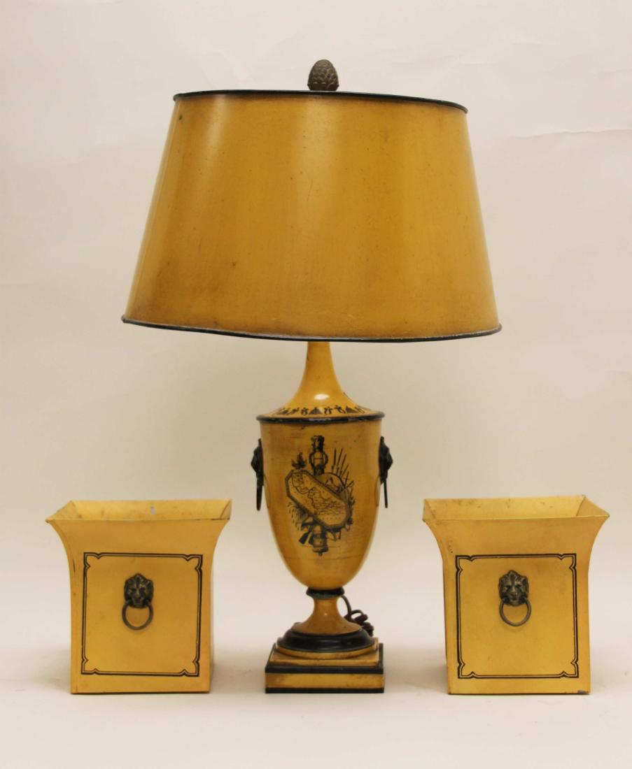 (3)pc English Nautical Tole Ware Lamp w Planters (1 of 7)