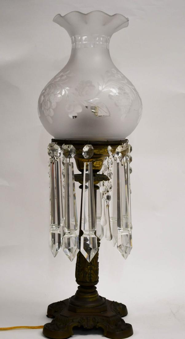19c Celestial Oil Lamp w Frosted Globe & Prisms (1 of 5)