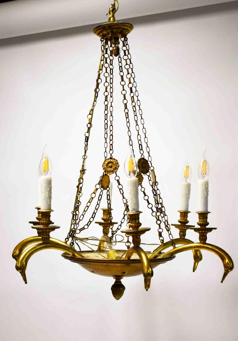 Chapman 6 Light Brass Chandelier w Swan Heads (1 of 3)