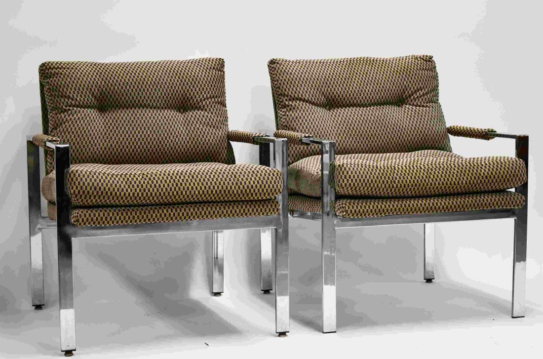 Pair MCM Chrome Frame Upholstered Lounge Chairs (1 of 6)