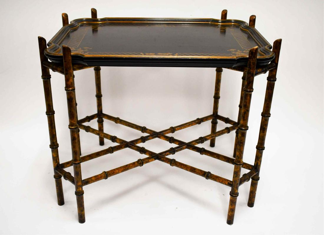 Baker Bamboo Form Occasional Table w Tole Tray (1 of 4)